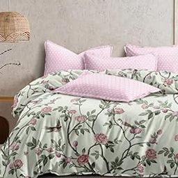 HOMEFORT Cotton Feel Printed Double Bed Reversible AC Comforter Living Room, Home (86 x 92 inches) Pink & White-26