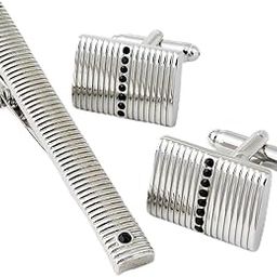 Mr. Dapper - Crystal Silver Colored Cufflink and TiePin Set for Men-image-8
