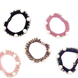 Hair Rubber 5pc Pearl Designer Multicolor Rubber Elastic Hair fancy rubber bands hair ties for girls and women daily use,daily life, work, school, holiday use Hair Accessories Set-image-15