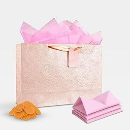 KidsyWinsy Pack Of 5 Pastel Pink Gift Bag (Large, 16 * 5 * 11 Inches) With Tissue & Thank You Card - Paper Gift Bags | Return Gift Bags For Pooja, Baby Shower, Festive Gifting, Birthday, Wedding-0
