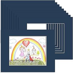 Space Art Deco, 10 Pack Picture Frame Mats, 11x14 Dignity Blue Mattes with Core Bevel Cut 7.5x9.5 Opening for 8x10 Pictures, Acid Free Photo Matting for Artwork-image-25