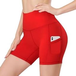 Womens Yoga Shorts with Pockets, High Waisted Athletic Running Workout Gym Biker Shorts Tummy Control Pack of 1-image-11