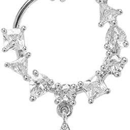 Star Cut Ganga Yamuna Plated Alloy Nose Ring Set, American Diamond | Women Bridal Nose Ring,Bridal Nath for Women Traditional Floral Design (Pack Of 1)-picture-12