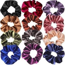 12 Luxury Scrunchies Hair Bobbles Velvet 12pcs Hair Bands - Ponytail Holders Set For Women Girls Thick Hair - Womens Scrunchie Set - Colorful Scrunchies For Women|MULTICOLOR-image-70