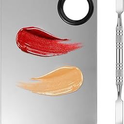 2 in 1 Makeup Cosmetic Mixing Palette, Stainless Steel Foundation Palette with Spatula for Mixing Foundation, Eye Shadow, Eyelash, Lipstick, Nail Art, Silver-5
