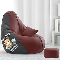 Biggie Bean Bag with Beans Filled 6XL Bean Bag with Free Cushion and Footrest - Official : DesignDestiny Combo (Matching Color : Printed, I am a pro - Maroon Grey)-3