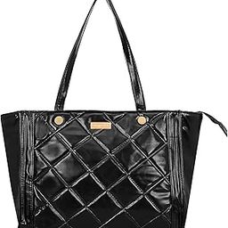 Quilted Tote with Zipper, Black-image-58
