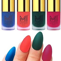 MI FASHION Velvet High Finish Matte Nail Polish Combo Set Radiant Nails 9.9ml Each Navy Blue, Neon Orange, Dark Green, Pink (Pack Of-4)-picture-17