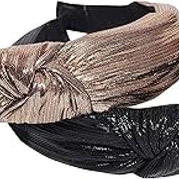 Solid Shimmer Fabric Knot Plastic Hairband Headband for Girls and Women (Shimmer Brown & Black)-image-10