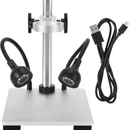 ETZIN Microscope Base Stand, Aluminum Alloy USB Charging Adjustable Bracket Holder with Dual Light Source for Digital Microscope EPL-1391S-0