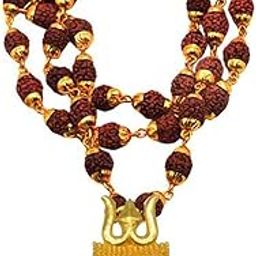 Religious Jewelry Shiv Kavach Rudraksha Trishula Damru Locket Gold Brown Brass Wood Pendant Necklace Chain for Men and Women-image-71