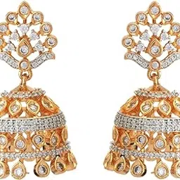 kushal's Fashion Jewellery White Rodium-Gold Polished Zircon Earrings |Best For Gifting, Bride, Bridemaids & Special Occasion | Push Back Jhumkas - 433244-picture-3