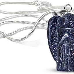 Natural Blue Goldstone Pendant Angel Shape Crystal Stone Pendant/Locket with Metal Chain for Reiki Healing and Crystal Healing Gemstone Size 20-25 mm (Color : Blue)-image-75