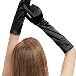 'sodknow Long Black Gloves Women Fancy Black Satin Gloves Costume 18'' Black Long Gloves for Opera Wedding 1920s Party Roaring'-image-66