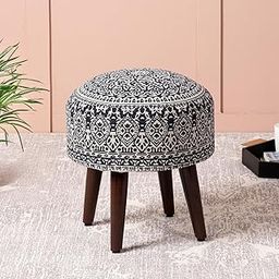 nestroots Wooden Ottoman Stools for Living Room | Printed Pouffes for Sitting, Foot Rest with 4 Wooden Legs | 17 Inch Height, Blue | Stylish & Comfortable Furniture for Home Décor-image-84