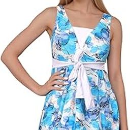 Women Printed Front Knot Adjustable Belt Frock Style Padded One Piece Swimming Costume-image-45