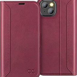 OCASE Retro Series Compatible with iPhone 13 Wallet Case with Card Holders [RFID Blocking][TPU Inner Shell ][Kickstand] PU Leather Flip Folio Shockproof Phone Cover 6.1 inch 2021 (Burgundy)-0