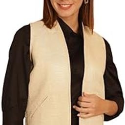 Women's Cream Merino SolidFull-lengthOpen Front Gillet Jacket_LNJ-BF035-OWB-image-1