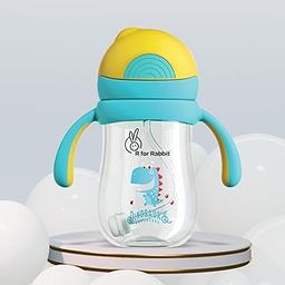 R for Rabbit Tritan Dino 320ml Baby Straw Sipper for Kids | Twin Handle Non Toxic BPA Free Soft Silicone Straw Sippy Bottle | Leak Proof Drinking Sippy Cup for 12+ Months Babies (Yellow Blue)-79