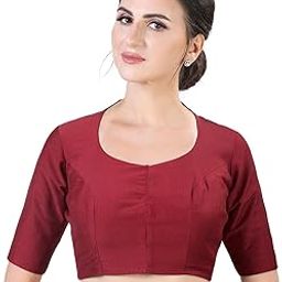 Women's Polyester Readymade Soft Solid Colored Saree Blouse with Short Sleeves-image-6