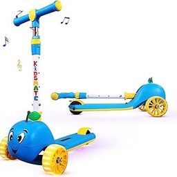 Kidsmate Musical & LED Lights Kick Scooter for Kids | 4-Level Height Adjustment | Kids Scooter with Motion-Activated Light-Up Wheels | Wide Non-Slip Deck & Ultra-Stable Ride for 3+ Years - Blue-image-46