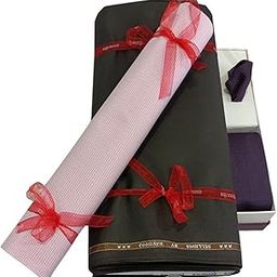Men's Unstitched 3.25 Meters Suiting Length Set with Tie, Pocket Square and Shirt Piece (All Weather Fabric,Attractive Box, M2)-image-58