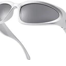 elligator Wrap Around Sunglasses for Women & Men – Trendy Oval Sport Shades Silver Frame Futuristic Sunglasses-picture-26