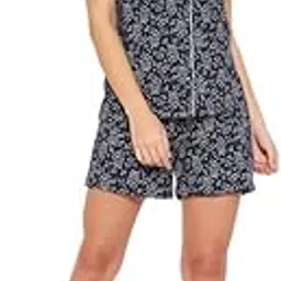 clovia Women's Cotton Night Suit Set – Floral Print Shirt & Shorts | Soft Breathable Sleepwear | Summer Nightwear Set- Blue-picture-13