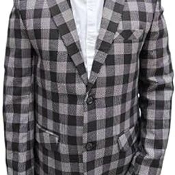 Men's Blazer, Black and Grey Check Pattern, Western Style Classic Fit Coat-image-55