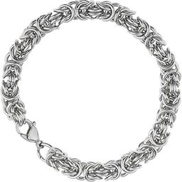 Men's Silver Charm Cuff Lobster Wrist Stainless Steel Byzantine Bracelet Chain Link 7mm Fashion Jewelry 1Piece-image-59