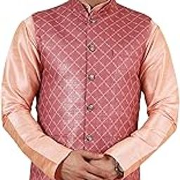 Men's Digital Print Cotton Silk Pink Modi Nehru Jacket-image-9
