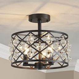 AGV LIGHTING Farmhouse Semi Flush Mount Ceiling Light Fixture, E12 Base 3 Light, D13 x H12, Black Finish-21