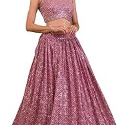 Woman's Alluring Pink Sequins Georgette Lehenga Choli-image-5