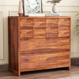 PIYUSH HANDICRAFT Sheesham Wood Chest of Drawers Multipurpose Sideboard Storage Cabinet with 10 Drawer Display Unit for Bedroom Home Living Room (Honey Finish)-image-23
