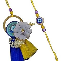 Evil Eye Bhaiya Bhabhi Rakhi Set – Floral Lumba with Beaded Evil Eye Rakhi | Set of 1-image-5