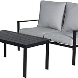 Design HUB1 Metal Outdoor Patio Garden Furniture Set 2-Piece Loveseat Sofa Coffee Table Backyard-67