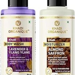 Khadi Organique Lavender & Ylang Ylang Body Wash & Almond Saffron Herbal Moisturizer Lotion Duo for Nourished, Glowing Skin – Suitable for All Skin Types, Men & Women (420 ml)-image-47