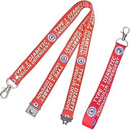 Inking House Type 1 Diabetic Printed Lanyard for Diabetes Medical Alert Insulin Dependent Red Red Trip (Getaway Solids) WIDTH: 20MM LENGTH: 45CM KEY TAG: 20-picture-22