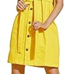 Yellow Front Button Denim Shirt Dress-image-92