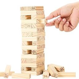 Amazon Brand - Jam & Honey – 54pcs Hardwood Tumbling Tower,4 Dices | Wooden Building Blocks | Stacking Tower Game |Party Game, Birthday Gift for Adults and Kids Age 6+, Multiplayers-image-52