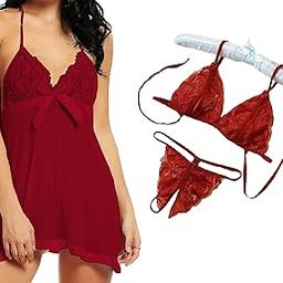 Womens Combo Babydoll Lingerie with Lace Bra and Panty Set-image-43