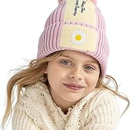 Tomorrow Pom Pom Beanie with Daisy Patch | Warm Knit Fleece Lined Hat for Women and Girls Cozy Beanie with Flower Patch | Stylish Winter Beanie for Outdoor Cold Weather-image-67