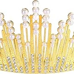 Cubic Zirconia & Pearl Studded Princess Tiara Crown for Girls & Women Birthday Gift Hair Accessories-image-37