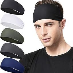 Sports Headbands for Women (5PCS), Super Sweatbands for Men, Elastic Headband for Running, Yoga, Cycling, Squash, Gym and Basketball, Fashion Hairband (Black,White, Green, Dark Gray, Dark Blue)-image-50