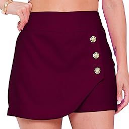 High Rise Elasticated Waistband Side Button Women Above Knee/Mini Bodycon Wrap Skort/Shorts-image-75