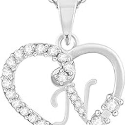 Love Collection Pendant "N" Letter Silver Gold plated Valentine Latest American Diamond for Women Girls Girlfriend Men Boys Couples Lovers Design alphabet Cubic Zirconia Brass Chain Pendant-image-82