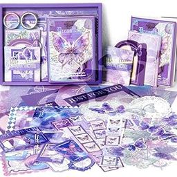 GDNK 346pcs Vintage Journal Scrapbook Pack Kit for Art Journaling Bullet, Planners DIY Paper Stickers, Craft Kits Notebook, Collage Album Aesthetic Sticker (Moonlight) (Purple Butterfly)-28