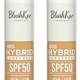 BLUSHKAR Tinted Hybrid Sunscreen SPF 50+ (Pack of 2) | 100% Mineral Sunscreen with Zinc Oxide, Titanium Dioxide, Hyaluronic Acid & Vitamin E | No White Cast, Oil-Free, Oxybenzone-Free-image-57
