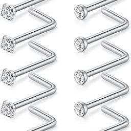 18G 20G Nose Studs Stainless Steel 2mm Opal CZ L Shaped Nose Rings Studs Nose Rings for Women Nostrial Piercing Jewelry-image-69