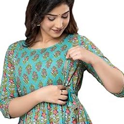 MJ Creation Women's Maternity Kurti for Feeding Zippers (in, Alpha, M, Regular, Greeen)-8